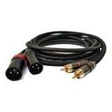 Kit 2 Cabos Xlr Macho Para 2 Plug Rca Profissional 3 Metros