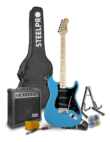 Paquete Guitarra Electrica Jethro Series By Steelpro 031sk Color Celeste Material Del Diapasón Maple Orientación De La Mano Diestro