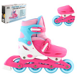 Patins Rosa Infantil 4 Rodas Led Luz Menina Criança