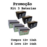 Kit 3 Baterias 12v 12ah Ciclo Profundo Bike Elétrica 