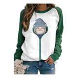 Sudadera De Mujer Con Bolsillo Con Cremallera Y Gato