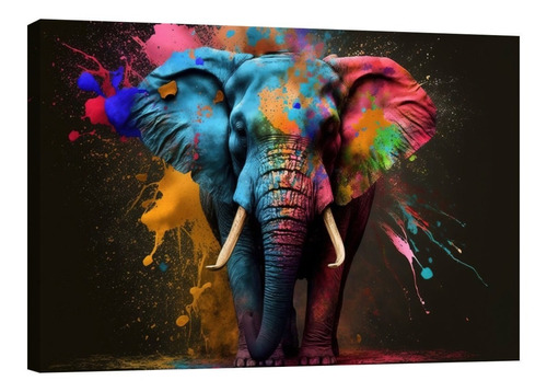 Cuadro Decorativo Canvas Animales Elefante Feliz Colorido