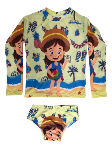 Conjunto Biquini Camisa Infantil Com Proteção Solar Uv50+