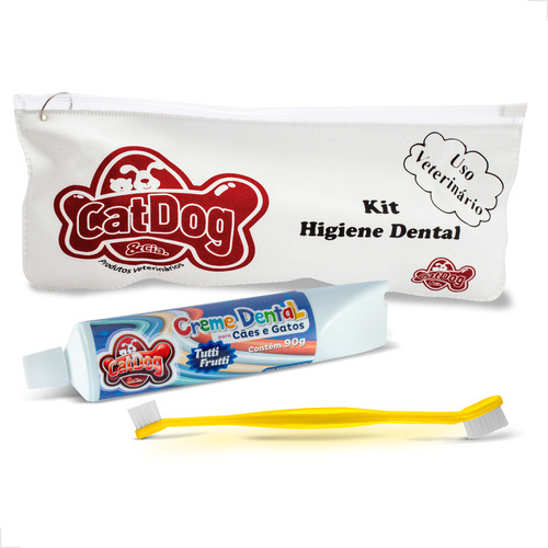 Kit Higiene Bucal Pet Cães Gatos Creme Dental Escova Longa Sabor Tutti Frutti