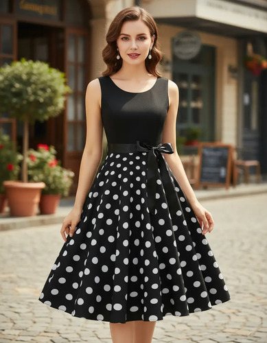 Vestido Feminino Midi Godê Poa Bolinha Plus Anos 60 E 80