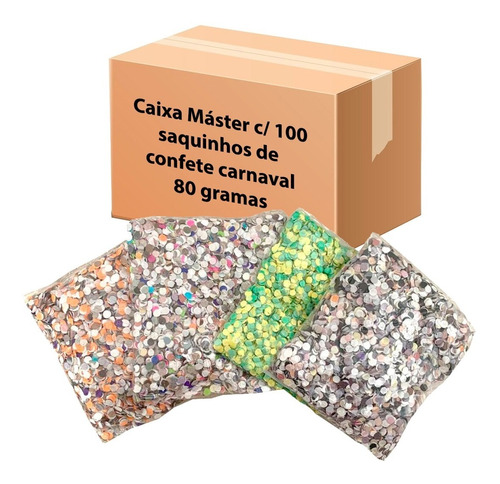 Caixa Fechada De Confete Carnaval 100 Saquinhos De 80 Gramas