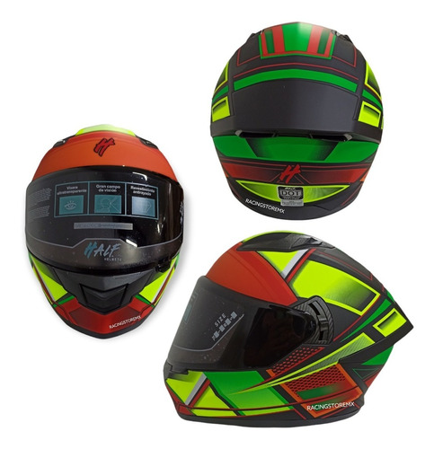 Casco Integral Cerrado Half Certificado Trayz Negro Neon