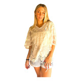 Blusa Camisola  Hindu Importada Bohofolk Encaje Tul Broderi