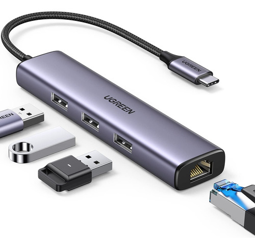 Adaptador Hub Tipo-c A Usb 3.0 × 3 + Rj45 Port Hub Adaptador