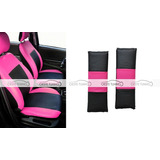 Fundas Cubre Asientos Ecocuero Auto + Cubre Cinturones Rosa
