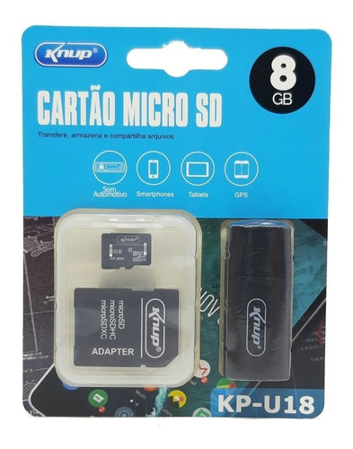 Kit Cartão Micro Sd 3 Em 1 Knup Kp-u18 8gb P/ Caixa De Som
