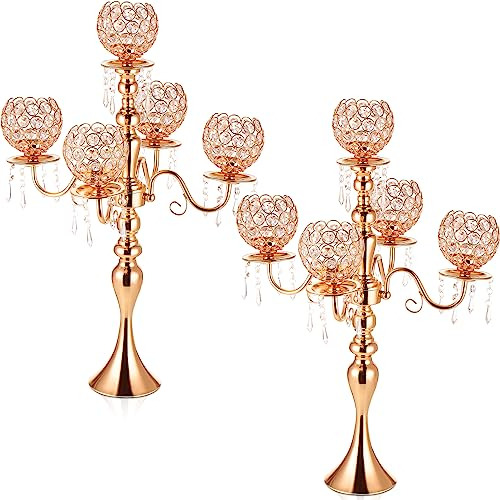 Paquete De 2 Candelabros Dorados De 5 Brazos Con Colgante De