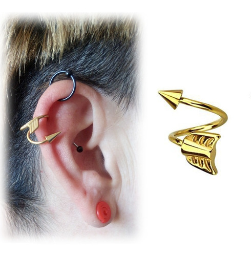 Piercing Twister Con Forma De Flecha Aro Dorado Y Tornasol