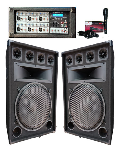 Combo Bafles15 500w 3 Vias Driver C/potenciada 6ch Bluetooth