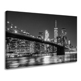 Quadro De Parede Decorativo Ponte De Ny Manhattan Luxuoso Cor Borda Infinita Cor Da Armação Borda Infinita