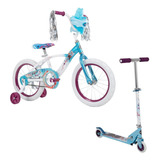 Bicicleta R16 Y Scooter, Huffy Disney Frozen Ii, Combo. Color Blanco/azul