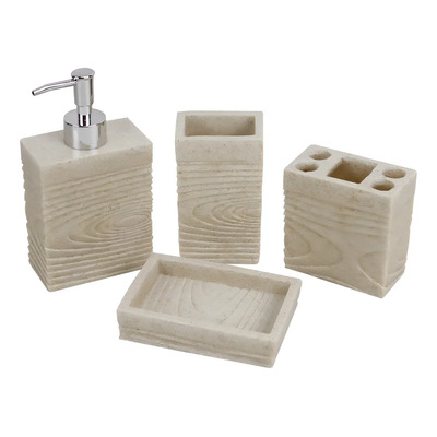 Set De Baño 4 Piezas Beige Símil Piedra Dispenser Jabonera | Envío gratis
