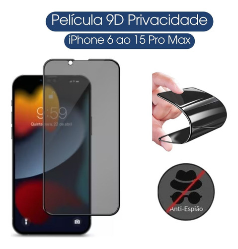 Película Cerâmica 9d Privativa Para iPhone 7 Ao 15 Pro Max