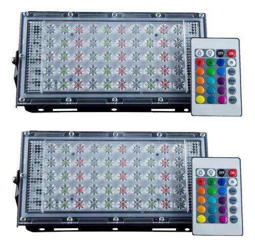 Reflector 50w Rgb Multicolor C/ Control Remoto Pack 2 Piezas