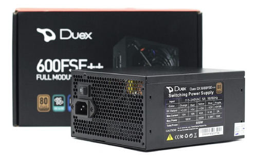 Fonte Duex 600w 80 Plus Bronze Modular - Dx-600fse++ Cor Preto 110v/220v