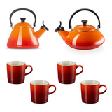 Kit Le Creuset 2 Chaleiras Laranja 4 Canecas 200ml Vermelho