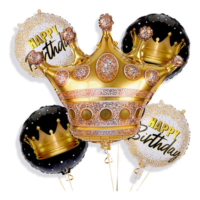 Kit 5 Globos Feliz Cumpleaños Corona Dorada Decoración Fiest | MercadoLibre