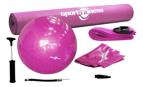 Kit Pilates Yoga Sportfitness Balon Colchoneta Terapias Gym Color Rosado