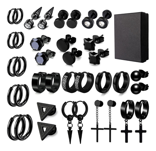 Aretes Para Hombre Mujer Con Piercing Pendientes Negro 19pcs