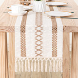 Linxtar Camino De Mesa Bohemio Con Borlas Macrame, Algodon Y