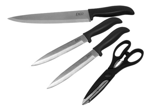 Set De Cuchillos Ekco Classic De 4 Pzas De Acero Inoxidable Color Negro