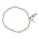 Pulsera Elástica Rosa Y Blanca Para Primera Comunión Con Cue