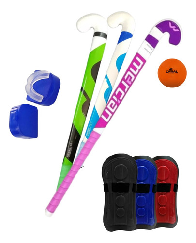 Kit Combo Palo Madera + Canillera + Bucal + Bocha Hockey Ab