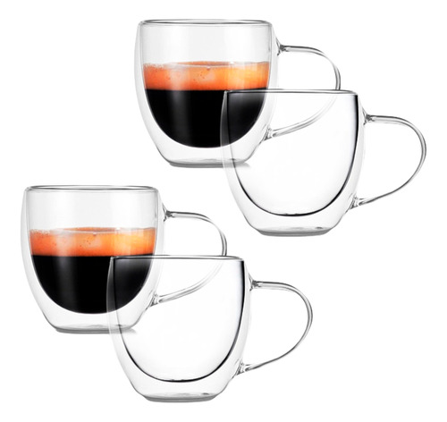 Taza De Café Doble Pared De Vidrio Resistente 150 Ml X4