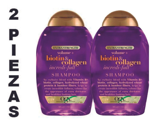 Shampoo Ogx Biotin & Collage Extra Strength,fibra De Bambú,2