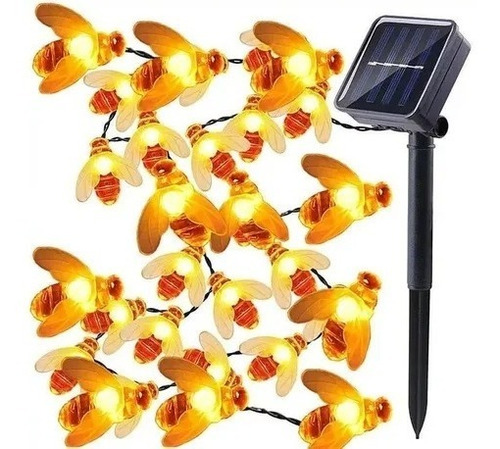 Guirnalda Con Panel Solar 30 Abejas Led 5 Metros Cálidas