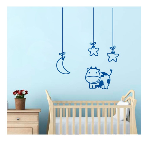 Vinilos Adhesivo Decorativo Vaquita Luna Y Estrellas 56x162 