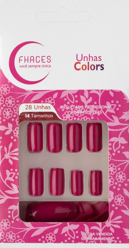 Unhas Postiças Fhaces Colors Rosa Flash 28 Unid