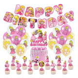 Kit Globos Feliz Cumpleaño Decoración Princesa Peach Fiesta