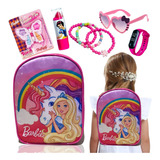 Mochila Barbie Kit Maquiagem Infantil Relógio Digital Óculos