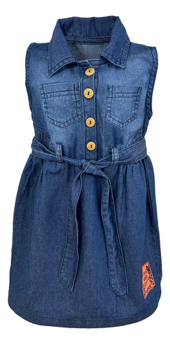 Vestido Jeans Casual Com Botão Infantil Menina Feminino