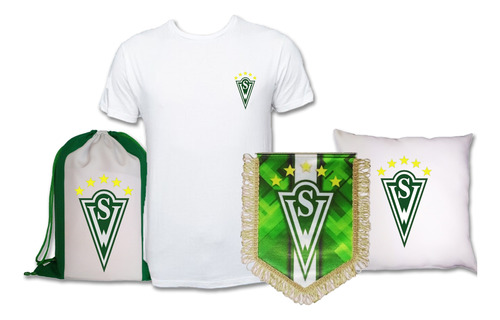 Pack Polera Santiago Wanderers + Cojín, Morral Y Banderín