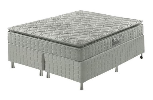 Cama Box Queen Cinza + Colchão Hanover One 193x203x59cm