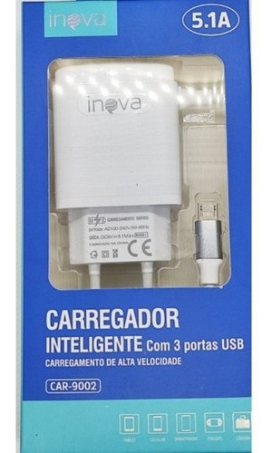 Carregador De Celular Turbo 5.1a 3 Saídas Usb Micro Usb V8