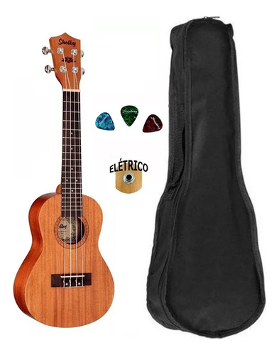 Ukulele Shelby Soprano Su21m Elétrico Kit Capa Palhetas