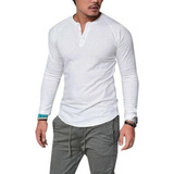 Camiseta Casual De Manga Larga For Hombre Summer Henley Gra