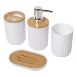 Set De Accesorios Para Baño 4 Piezas Bambu Elegante