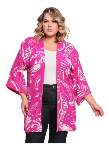 Kimono Feminina Plus Size Cardigan Verão Estampas E Liso