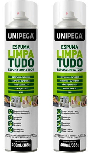 Kit 2 Espuma Limpa Tudo 400ml Couro Sofa Tenis Tapete Bolsa