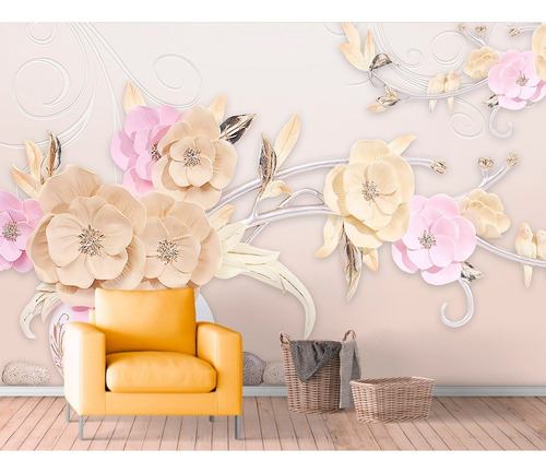 Papel Parede Painel Adesivo Flor Folhagem Rosas Floral 14m²