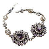 Pulseira Em Prata Turca Gotas - Pedras Roxo Ametista